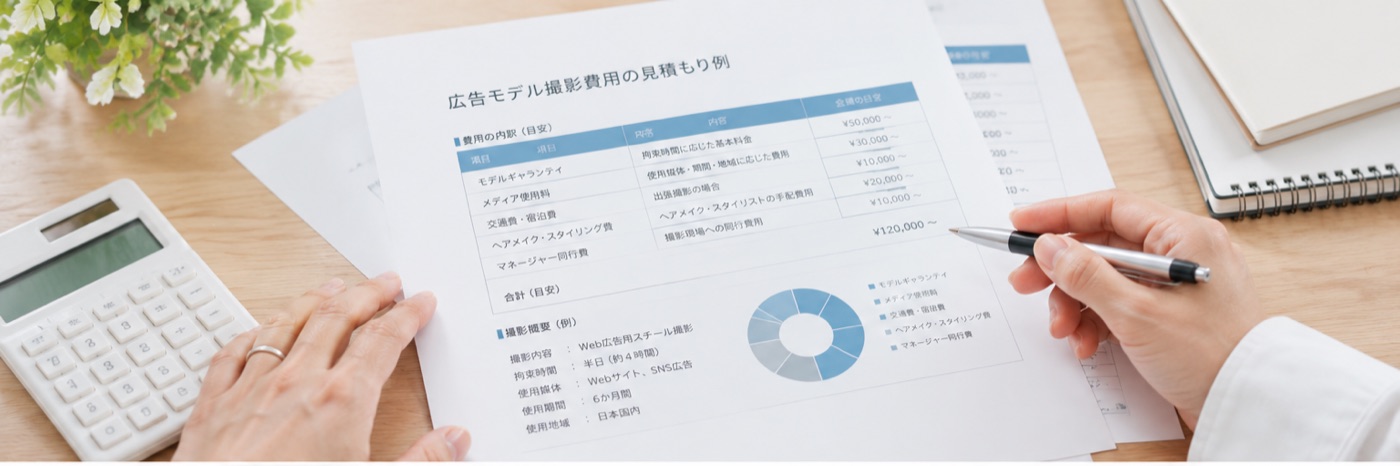広告モデル撮影費用の見積もり例(費用の内訳と撮影概要)